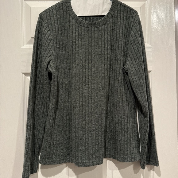 Tops - Dark Green Ribbed Long Sleeve Top